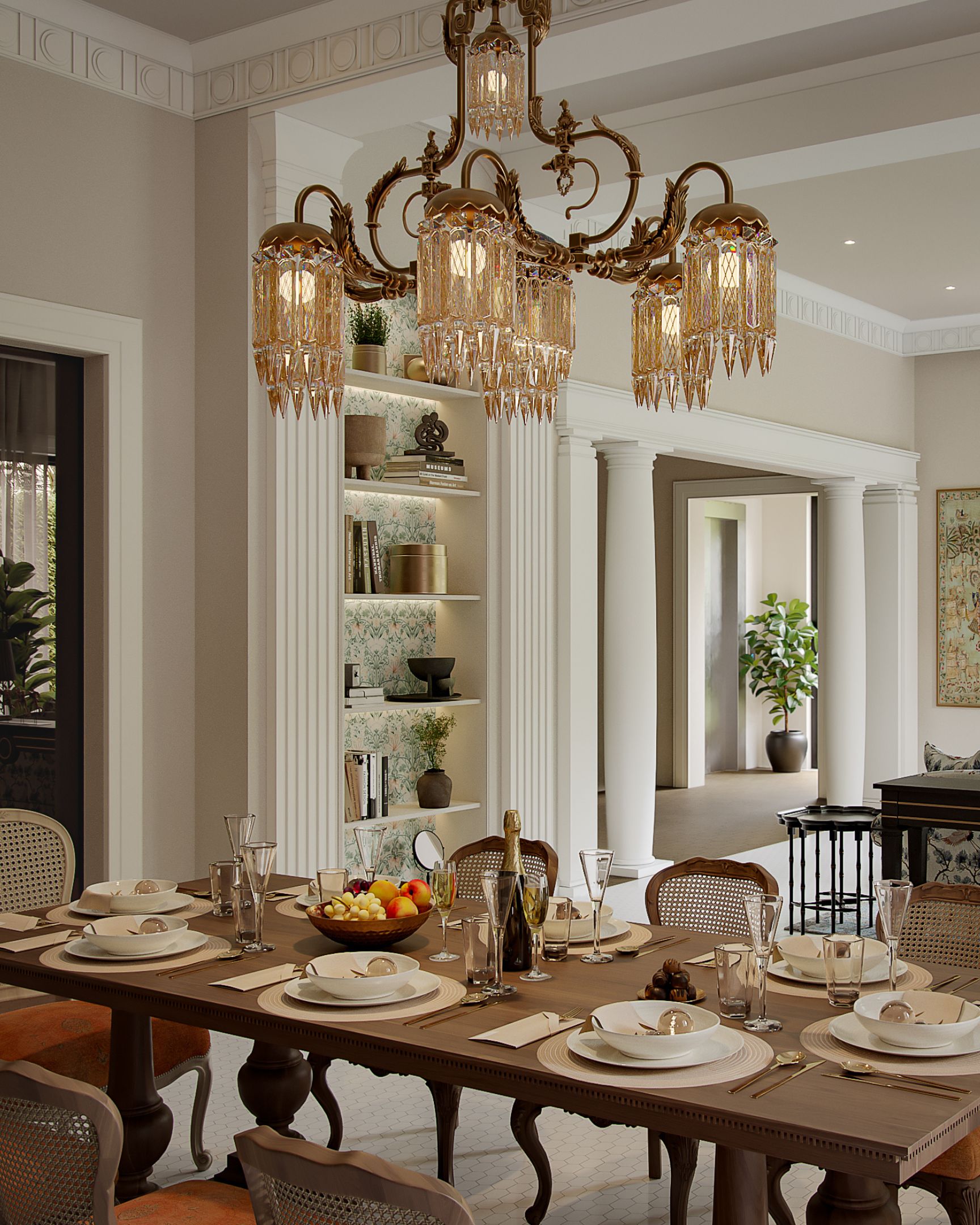 Close up interior view of The Belvedere luxury dining and living area
