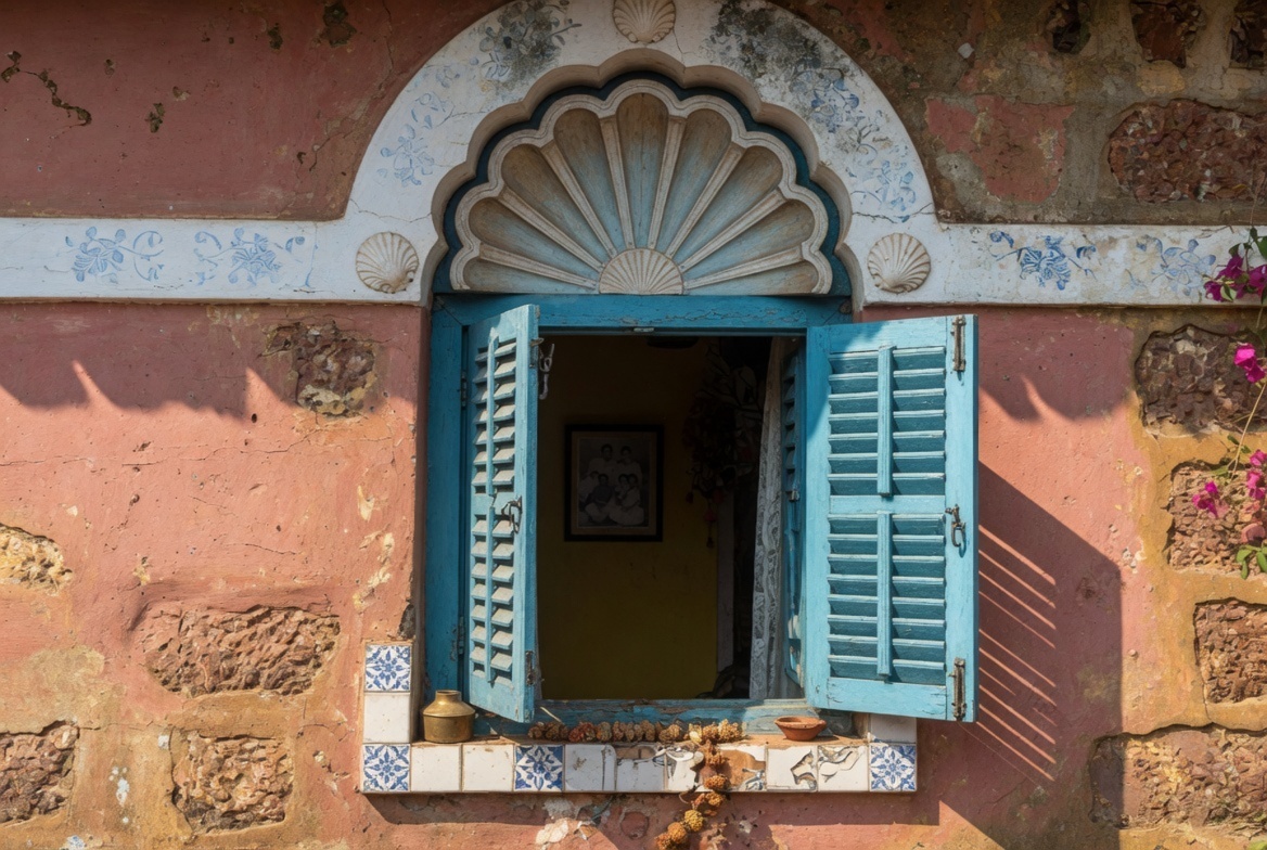 mother of pearl shell window in a traditional goan home